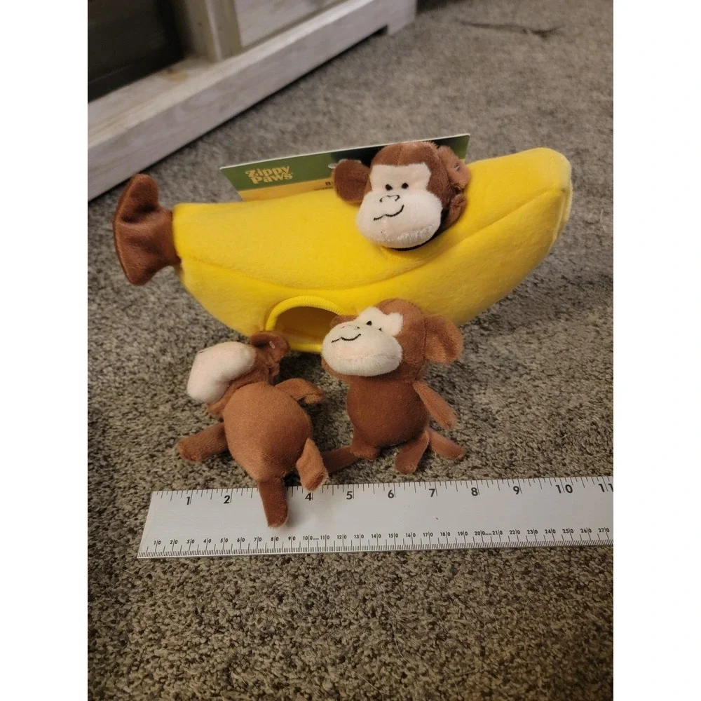 ZippyPaws Burrow Monkey‎ n Banana Interactive Puzzle Squeaky Plush Dog Toy NEW
